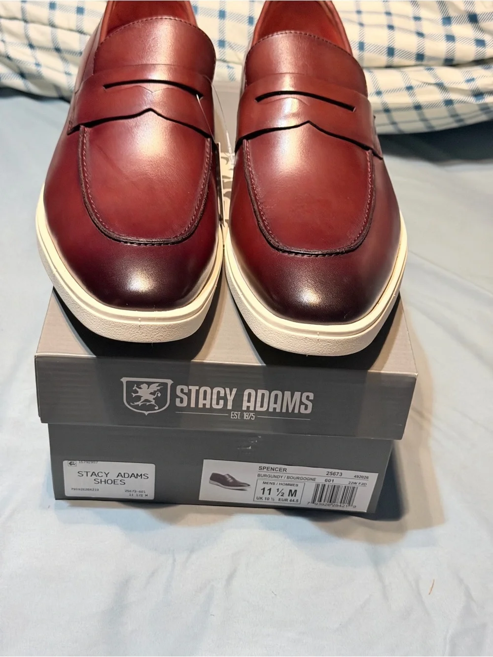 Stacy Adams Men's Oxblood Leather Penny Loafers with White Sole